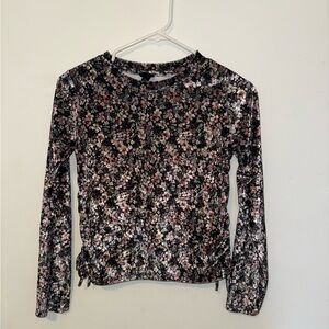 Art Class Floral Velvet Long Sleeve Top Girls L 10/12